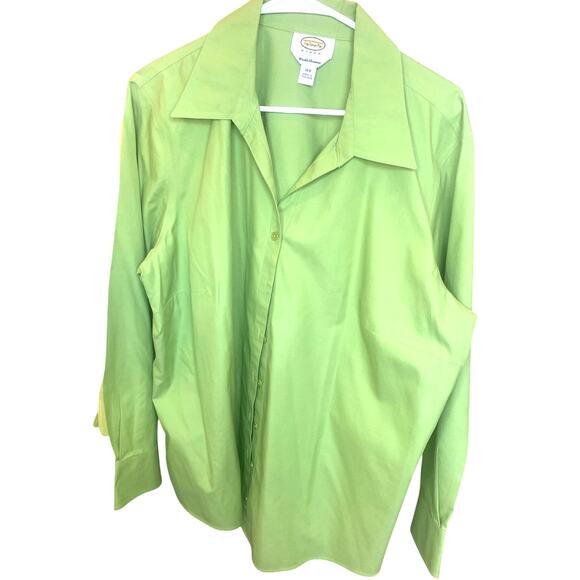 Talbots Button Up Shirt 18W Green 100% Cotton Long  Sleeves Collar Office Summer - Picture 1 of 5